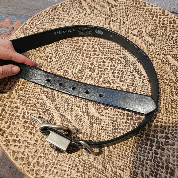 Vintage Harley Davidson Emblem Ladies Silver & Black Leather Biker Alt Belt